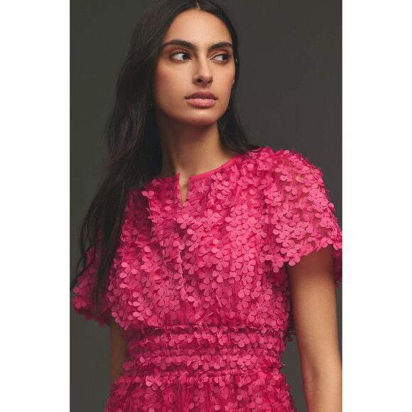 Anthropologie The Somerset Mini Dress Floral Applique Edition Hot Pink Large - Picture 3 of 15